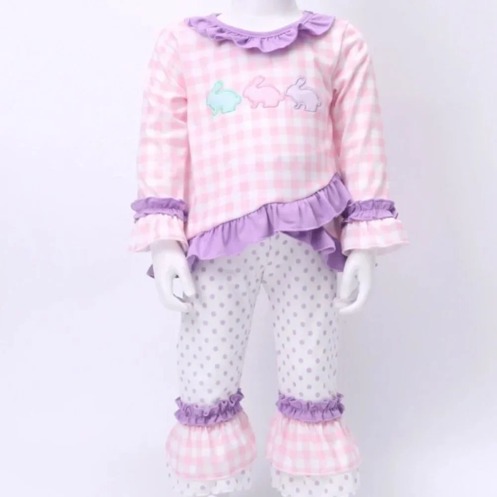 Boutique Easter Bunny Rabbit Girls Tunic & Ruffle Leggings Outfit